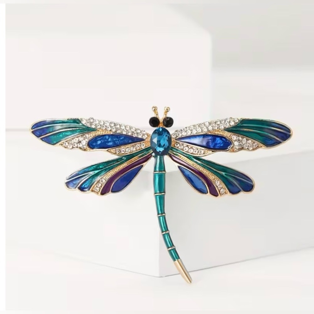 Dragonfly Enamel & Rhinestone Fashion Brooch Pin Modern New NWT
